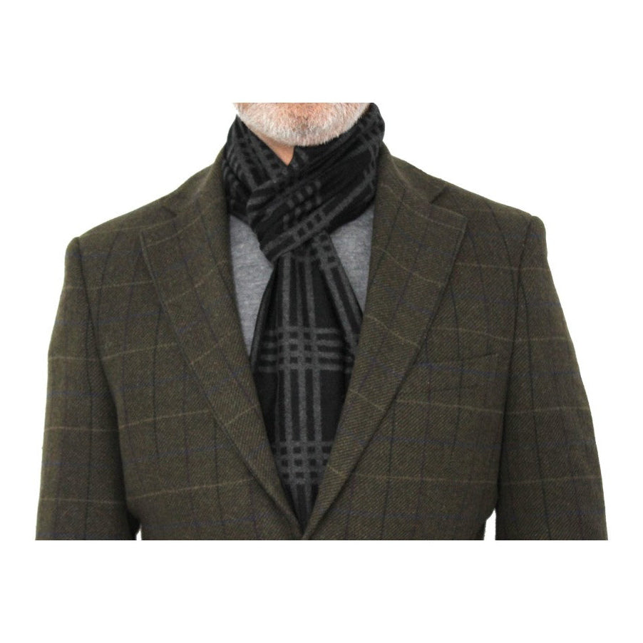 Erwin & Morris Black & Grey Check Scarf Supplied In A Gift Box