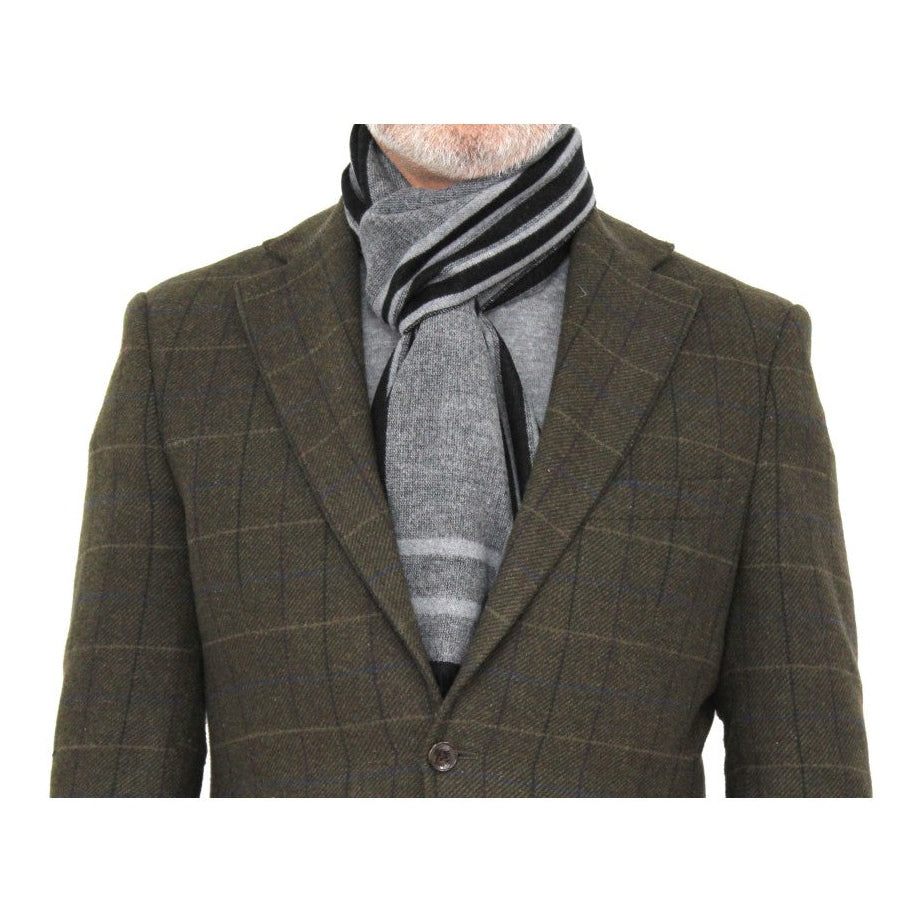 Erwin & Morris Grey Black Striped Scarf Supplied In A Gift Box
