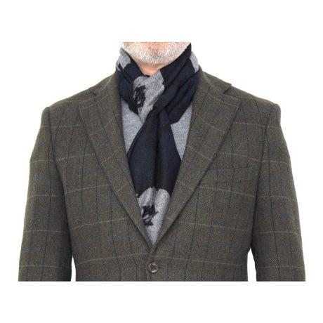 Erwin & Morris Black Blue With Grey Large Flower Scarf Supplied In A Gift Box