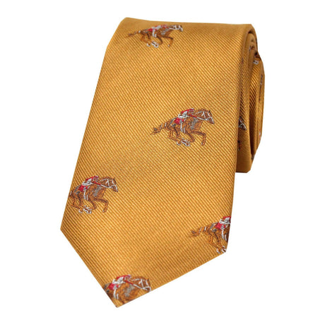 Soprano Jockeys And Horses On Light Gold Ground Silk Tie