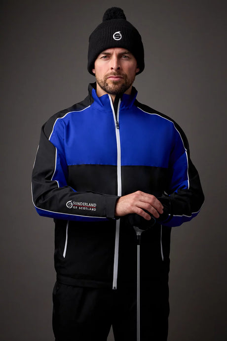 SUNDERLAND Matterhorn Men's Chest and Sleeve Panel Waterproof Golf Jacket - Men's - Mulberry / Navy / Silver