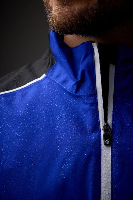 SUNDERLAND Matterhorn Men's Chest and Sleeve Panel Waterproof Golf Jacket - Men's - Mulberry / Navy / Silver