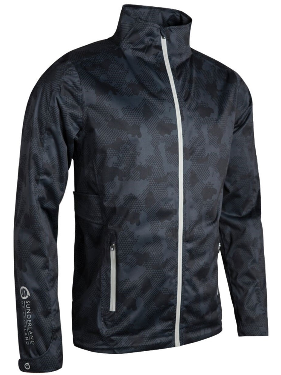 SUNDERLAND Whisperdry Pro-Lite Waterproof Golf Jacket - Mens - Black Camo / Silver
