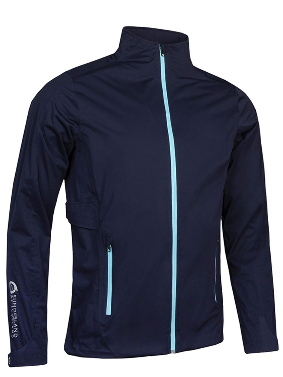 SUNDERLAND Whisperdry Pro-Lite Waterproof Golf Jacket Mens Navy Aqua  SMALL