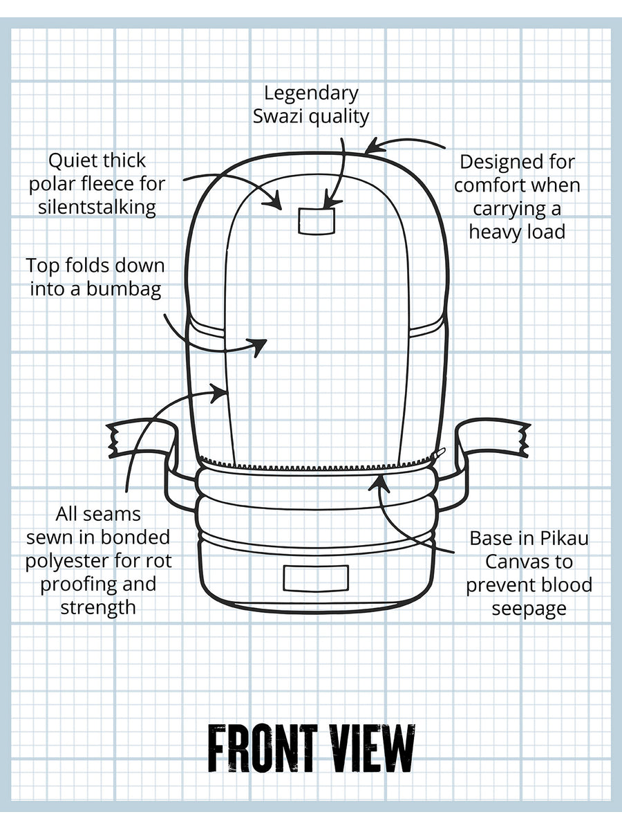 SWAZI Buffalo Bag Olive, front construction diagram