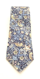 VAN BUCK Liberty Print Cotton Tie & Pocket Square - Strawberry Thief Blue