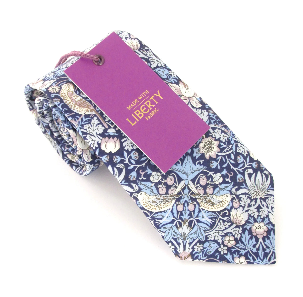 VAN BUCK Liberty Print Cotton Tie & Pocket Square - Strawberry Thief Blue