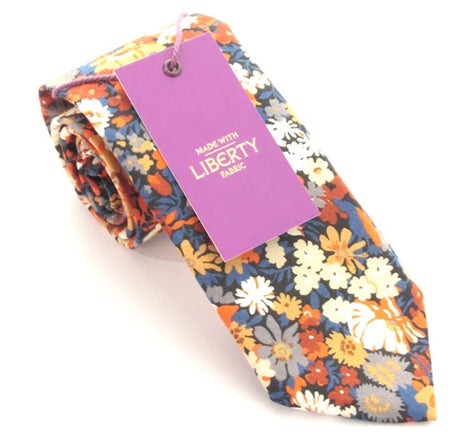 VAN BUCK Liberty Print Cotton Tie & Pocket Square - Thorpe Orange