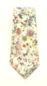 VAN BUCK Liberty Print Cotton Tie & Pocket Square - Wild Flowers Ivory