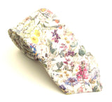 VAN BUCK Liberty Print Cotton Tie & Pocket Square - Wild Flowers Ivory