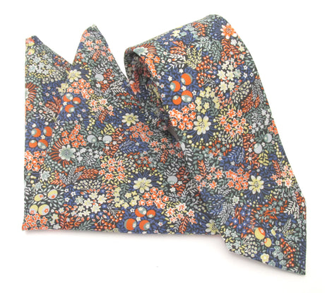 VAN BUCK Liberty Print Cotton Tie & Pocket Square - Elderberry