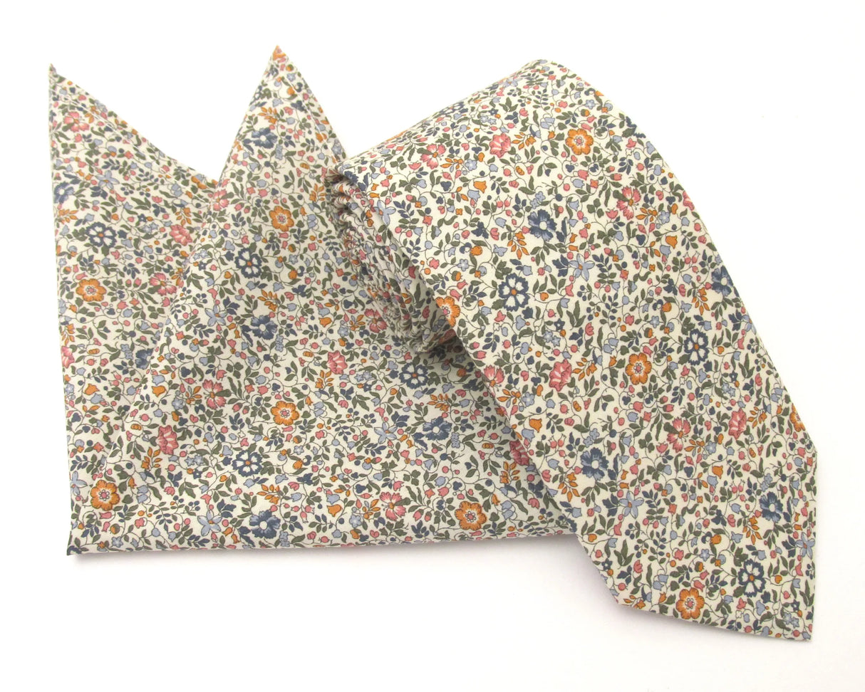 VAN BUCK Liberty Print Cotton Tie & Pocket Square - Katie & Millie Tan