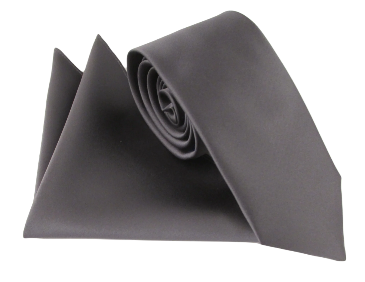 VAN BUCK Satin Wedding Tie & Pocket Square - Gunmetal