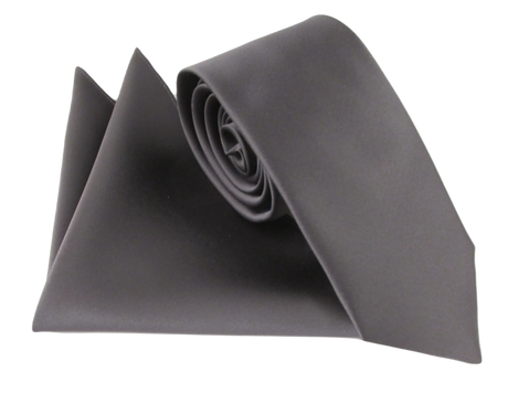 VAN BUCK Satin Wedding Tie & Pocket Square - Gunmetal