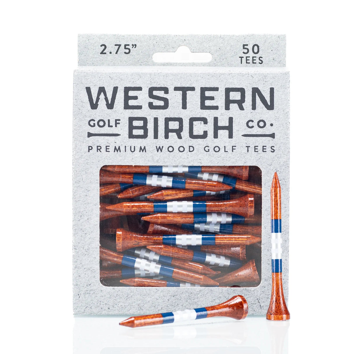 WESTERN BIRCH Signature Striped Premium Bamboo Golf Tees – 2¾" (70mm) - Fleetwood