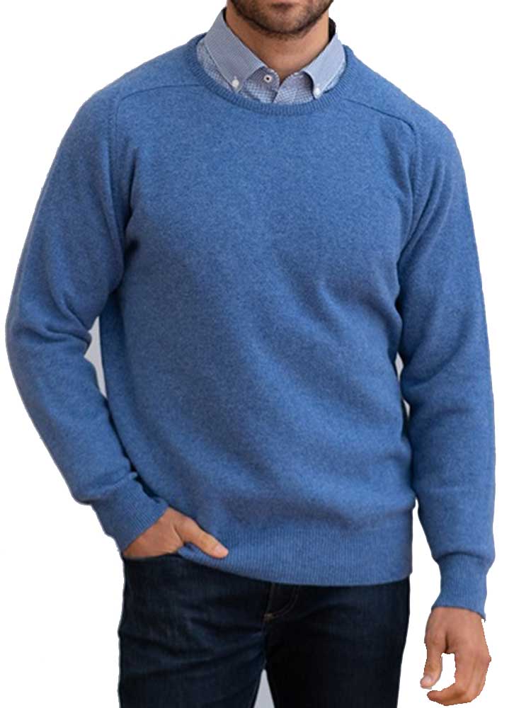 50% OFF WILLIAM LOCKIE Crew Neck - Mens Leven 2 Ply Lambswool - Flannel
