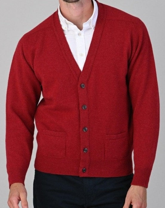 50% OFF - WILLIAM LOCKIE Cardigan - Mens Leven 2 Ply Lambswool - Poppy Red - Size: 50