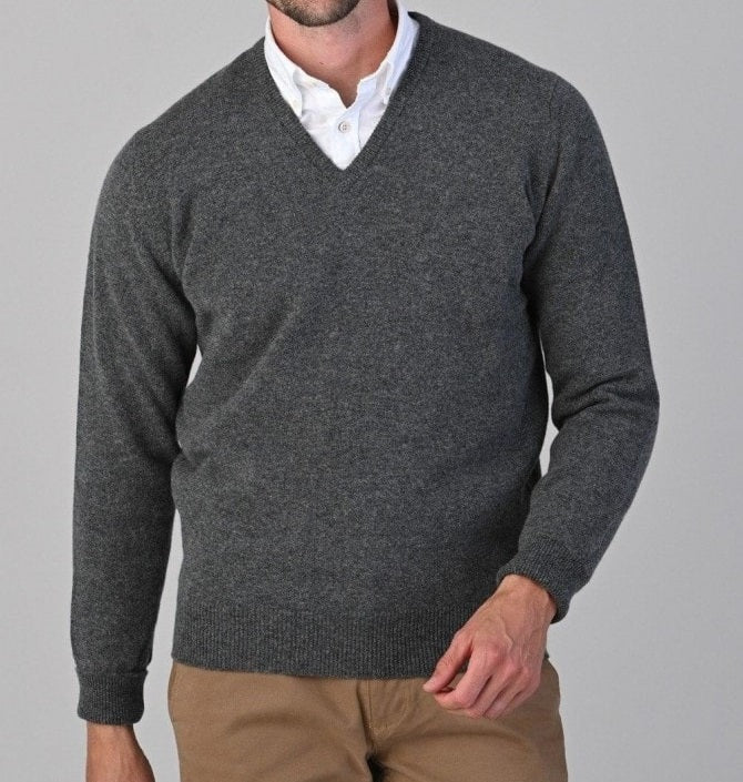 50% OFF - WILLIAM LOCKIE Crew Neck - Mens Rob 2 Ply Lambswool - Cliff Grey - Size: 42
