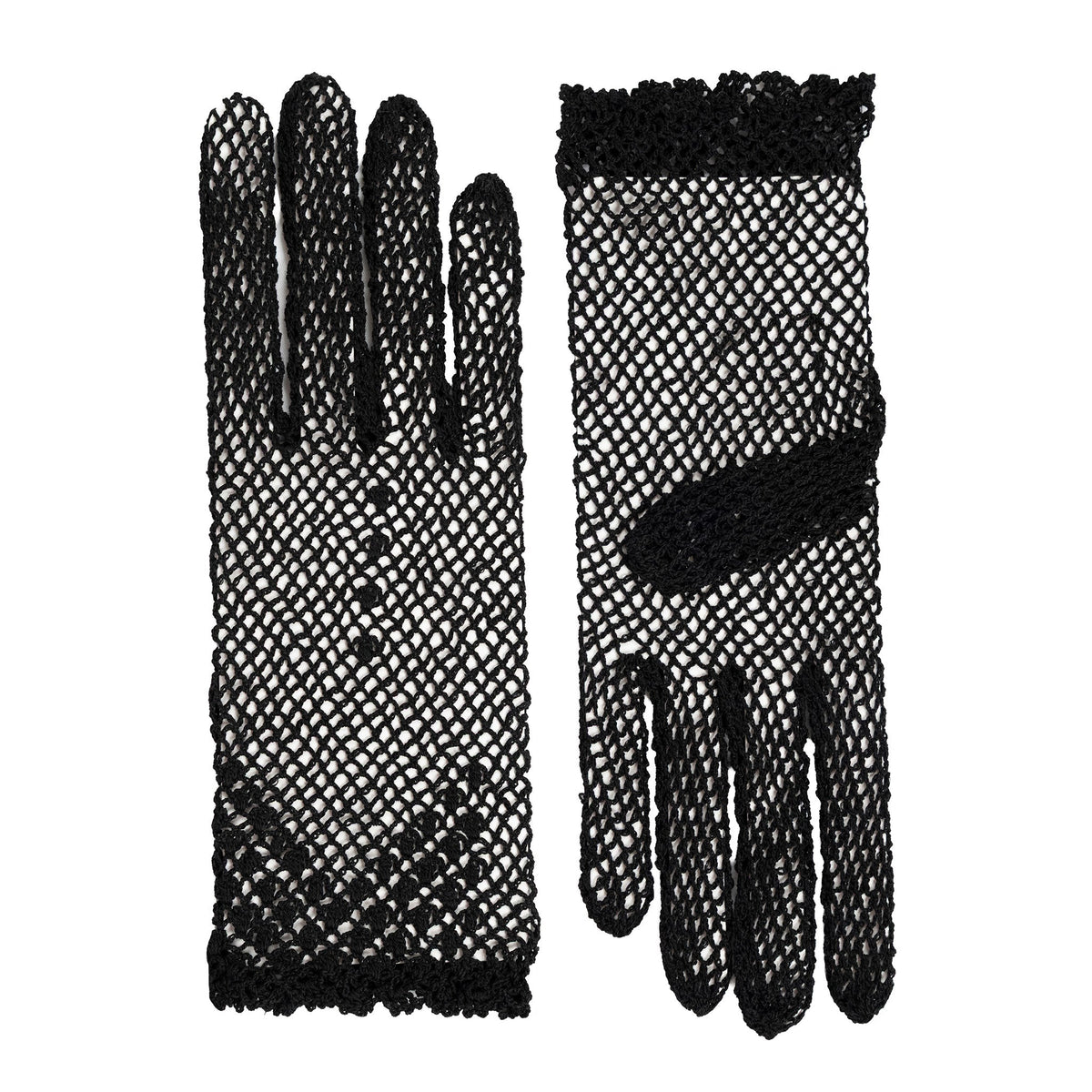 Women's cotton crochet gloves in black - side by side