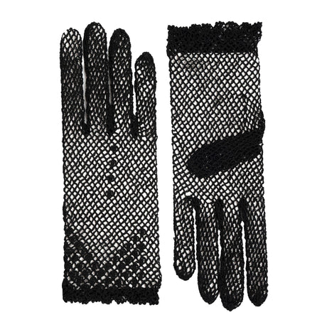 Women's cotton crochet gloves in black - side by side