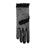 Women's cotton crochet gloves in black - single glove, palm side up