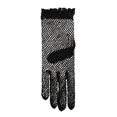 Women's cotton crochet gloves in black - single glove, palm side up