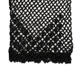 Women's cotton crochet gloves in black - close up of the cuff with details