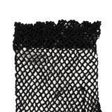 Women's cotton crochet gloves in black - close up of the cuff, palm side up