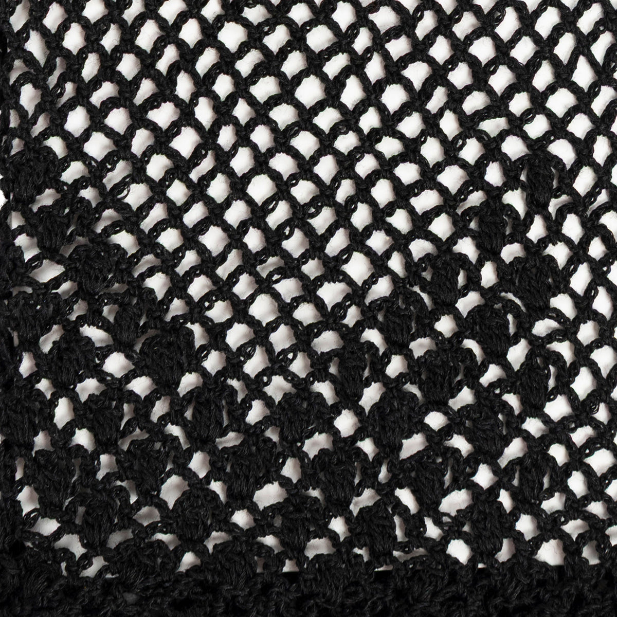 Women's cotton crochet gloves in black  close up of the details 