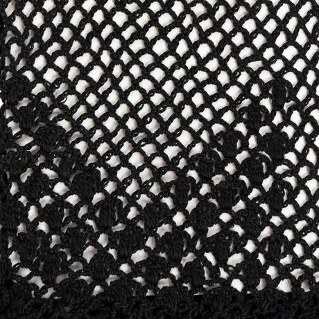 Women's cotton crochet gloves in black  close up of the details 