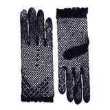 Women's cotton crochet gloves in navy - side by side