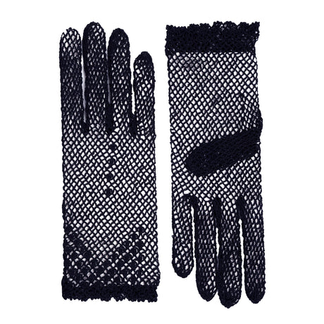 Women's cotton crochet gloves in navy - side by side