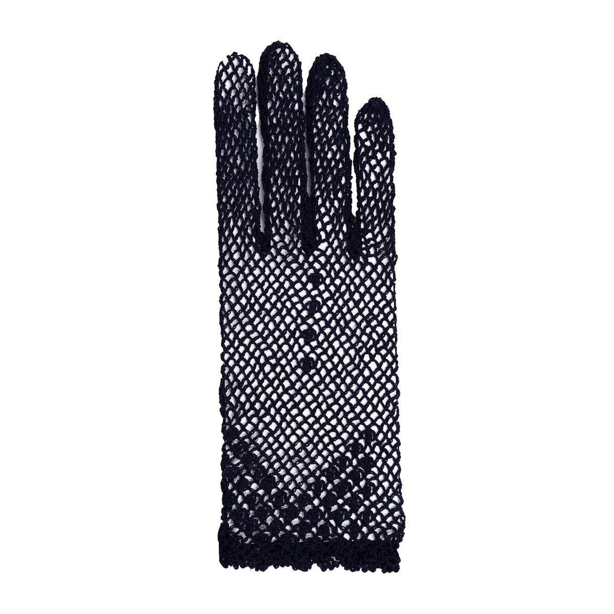 Women's cotton crochet gloves in navy - single glove