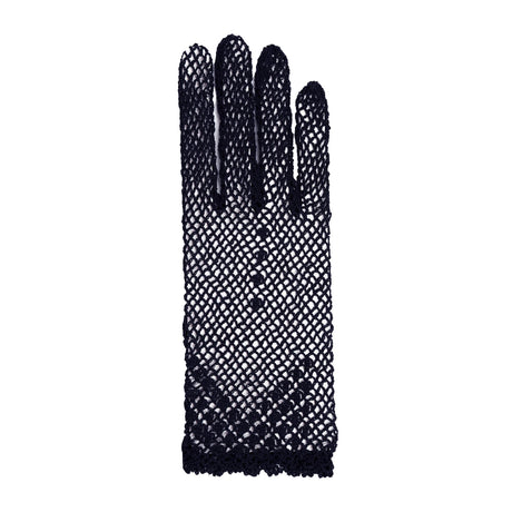 Women's cotton crochet gloves in navy - single glove