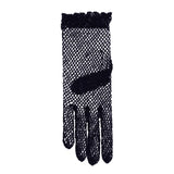 Women's cotton crochet gloves in navy - single glove palm side up