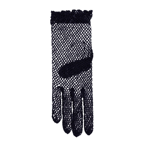 Women's cotton crochet gloves in navy - single glove palm side up