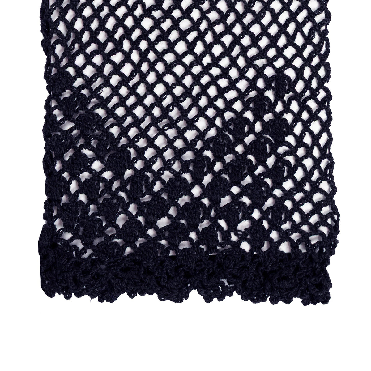 Women's cotton crochet gloves in navy - close up of the cuff