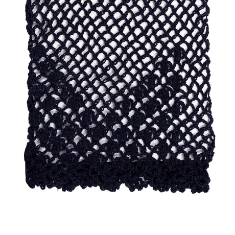 Women's cotton crochet gloves in navy - close up of the cuff