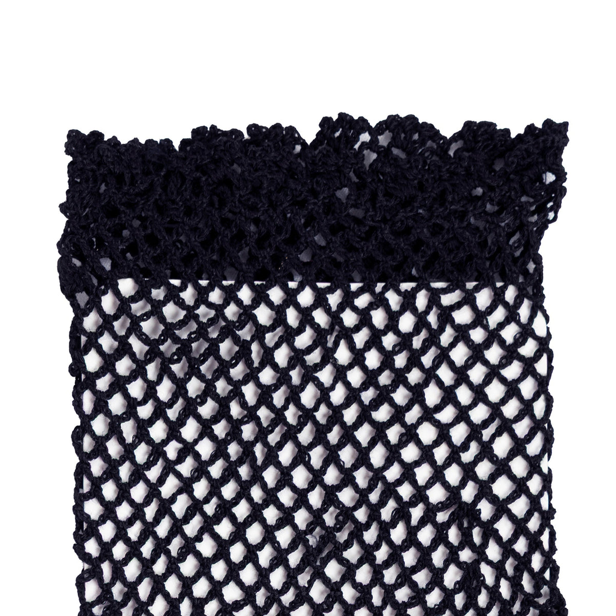 Women's cotton crochet gloves in navy - close up of the cuff