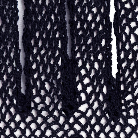 Women's cotton crochet gloves in navy - close up of the crocheting 