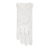 Women's cotton crochet gloves in white - single glove palm side up