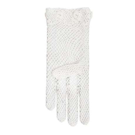 Women's cotton crochet gloves in white - single glove palm side up