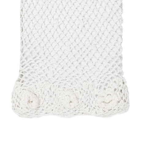 Women's cotton crochet gloves in white - close up of the cuff with details
