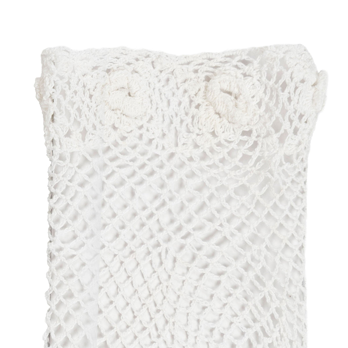 Women's cotton crochet gloves in white - close up of the palm side up