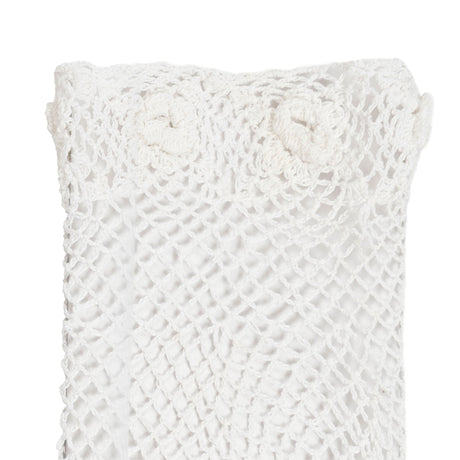 Women's cotton crochet gloves in white - close up of the palm side up