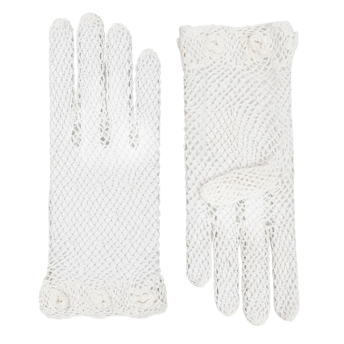 Women's cotton crochet gloves in white - side by side