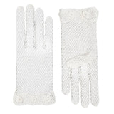 Women's cotton crochet gloves in white - side by side