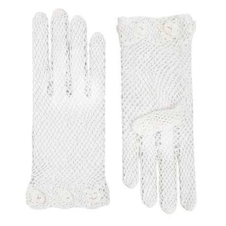 Women's cotton crochet gloves in white - side by side