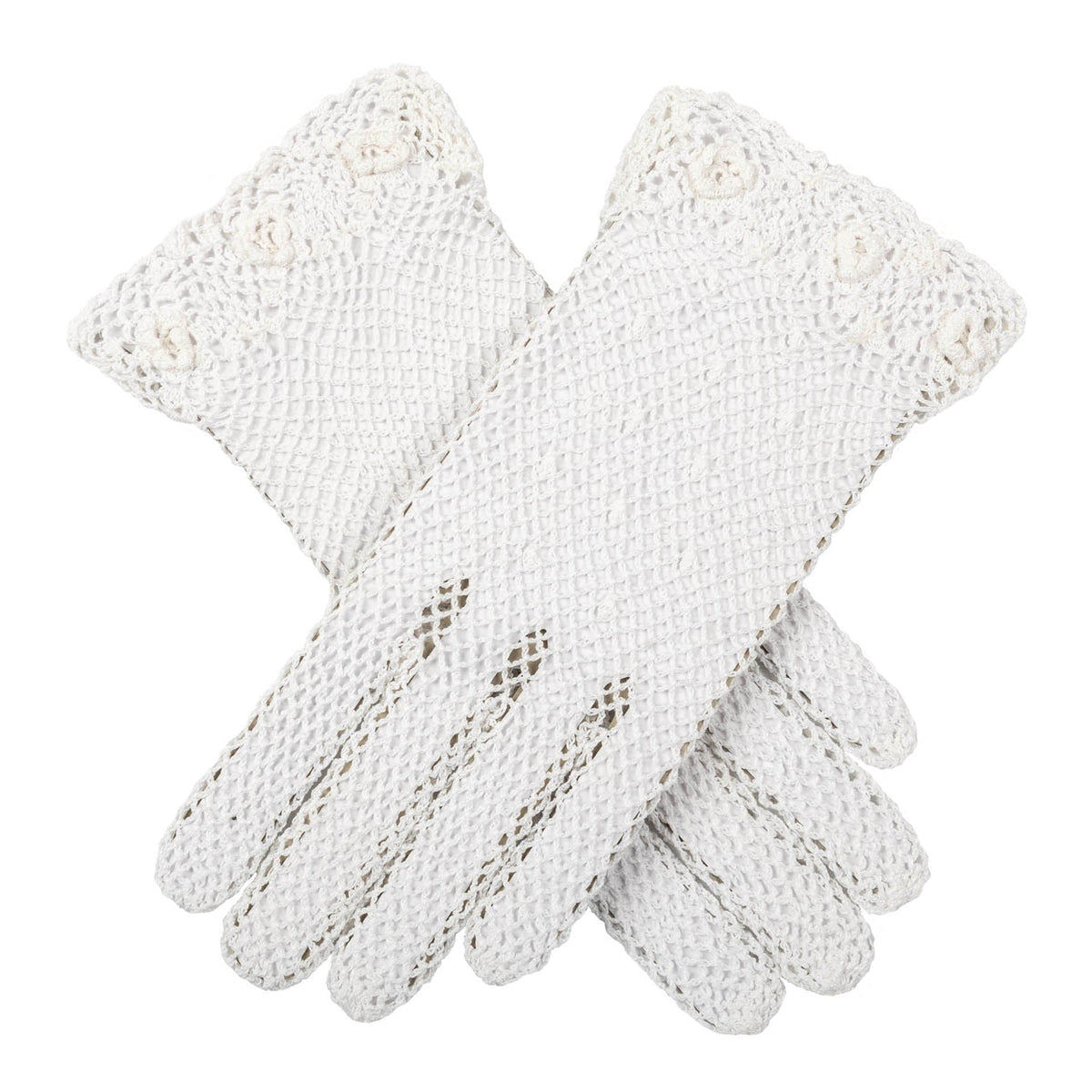 Women's cotton crochet gloves in white crossed
