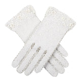 Women's cotton crochet gloves in white crossed